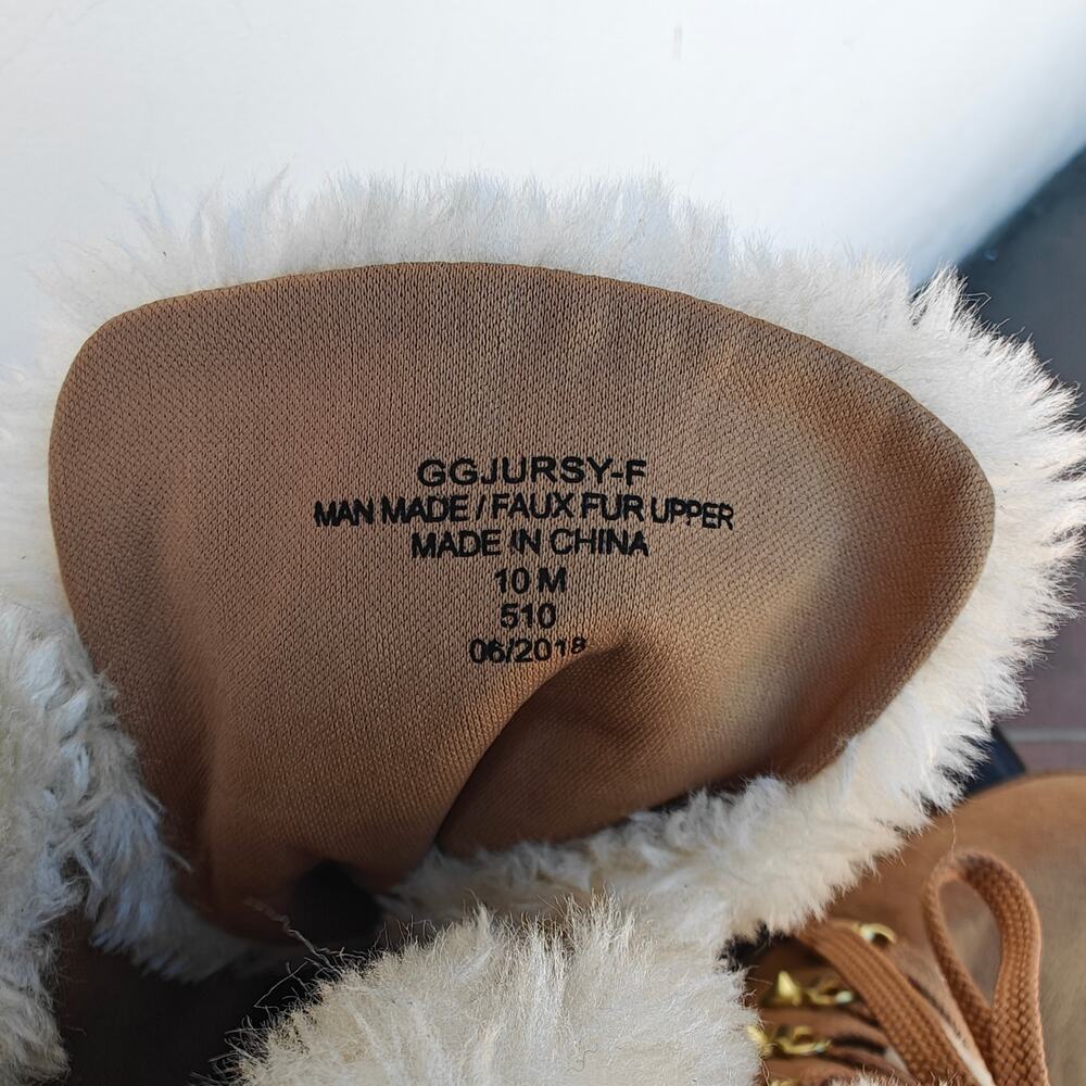 G by Guess Faux Fur Lace Up Ankle Boots Heeled Lug Sole Winter 10 - Picture 6 of 8